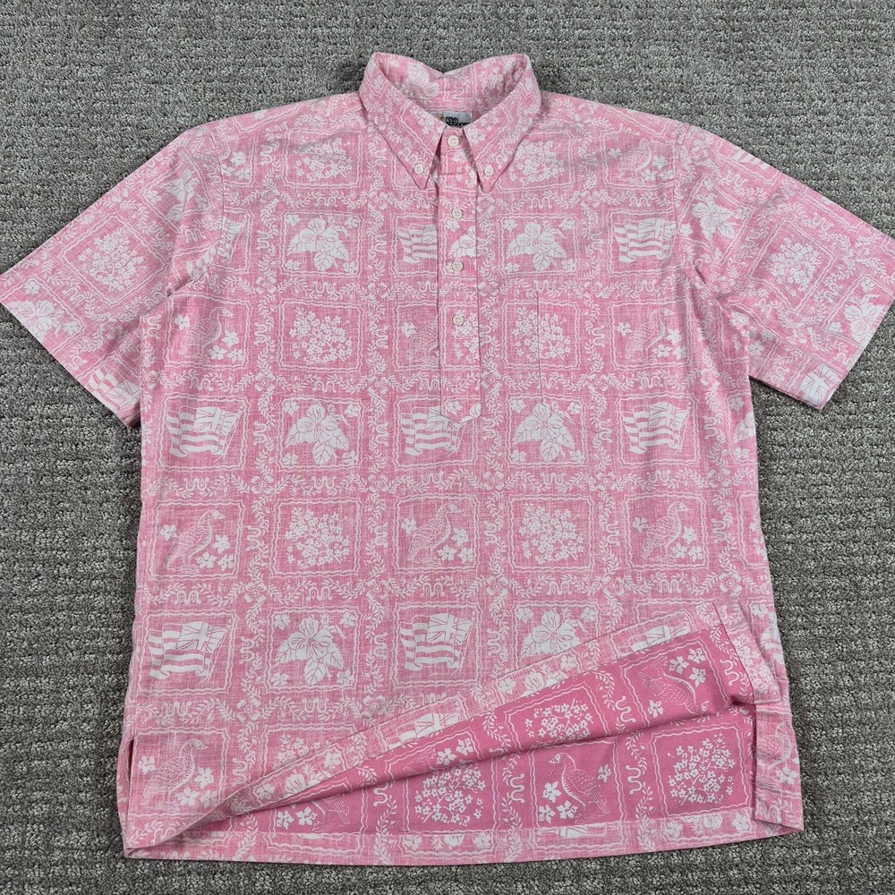 Vintage Reyn Spooner Shirt Mens L Pink Lahaina Popover Reverse Print Gold Label